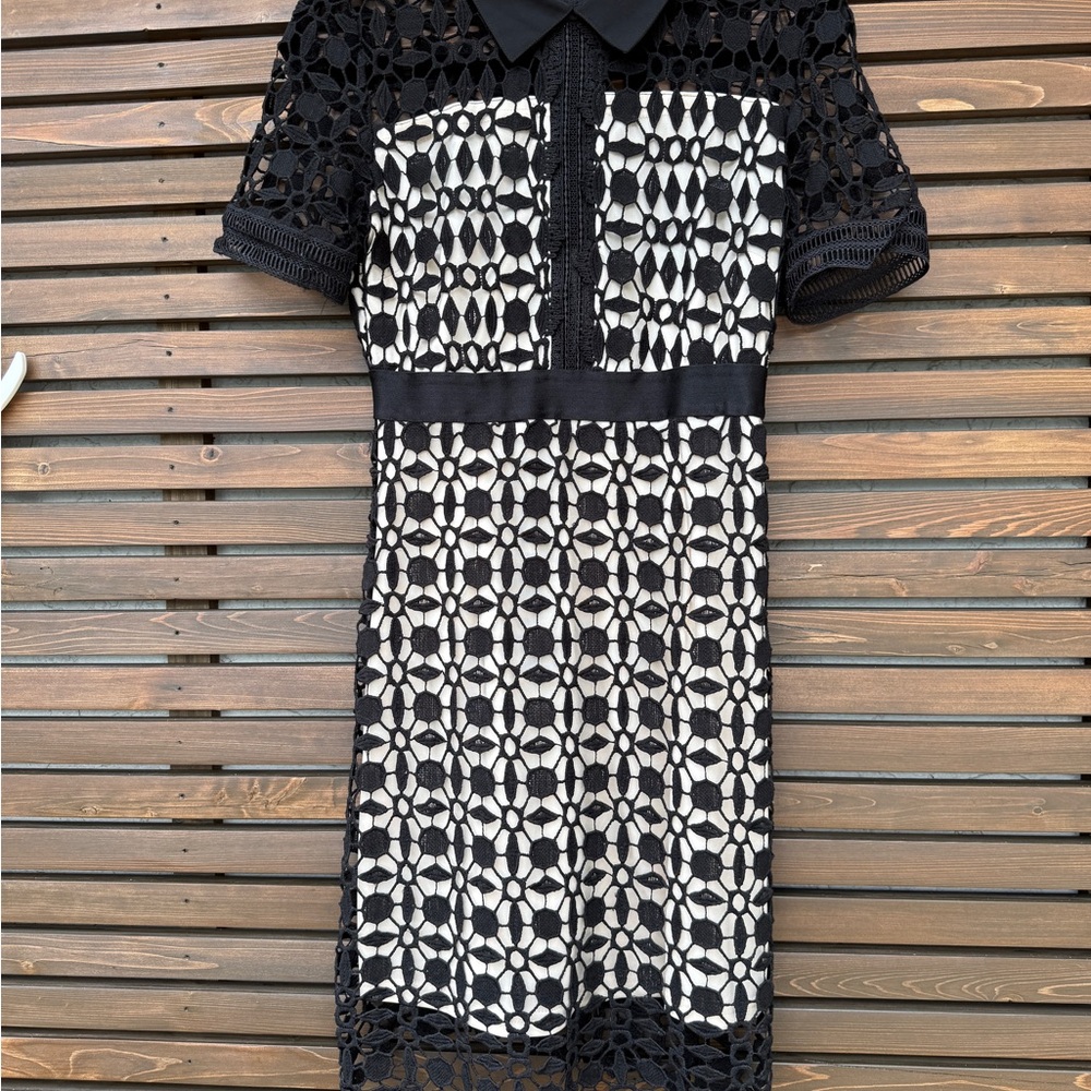 Aqua Black & White Crochet Midi Dress
